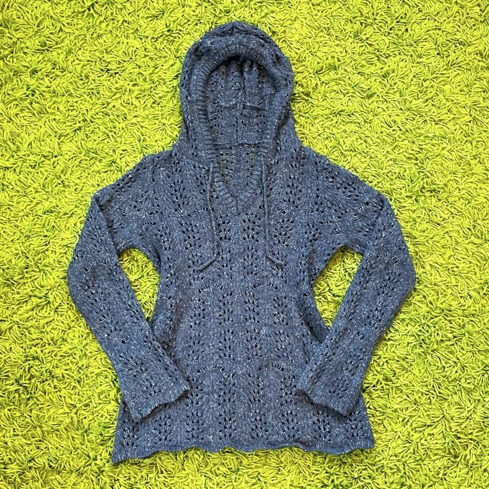 vintage pointelle knitted hooded sweatshirt